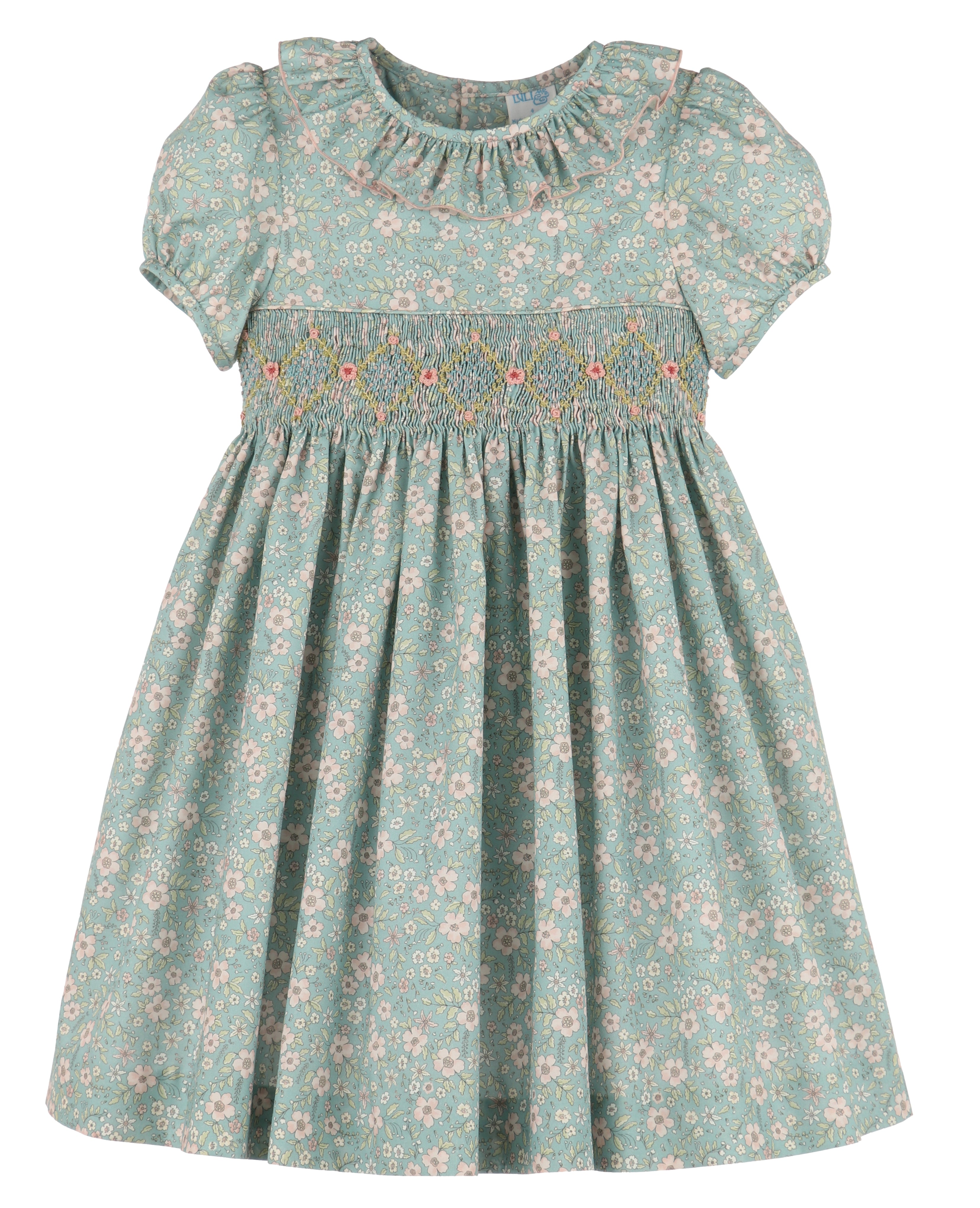 Aqua Print Smocked Dress