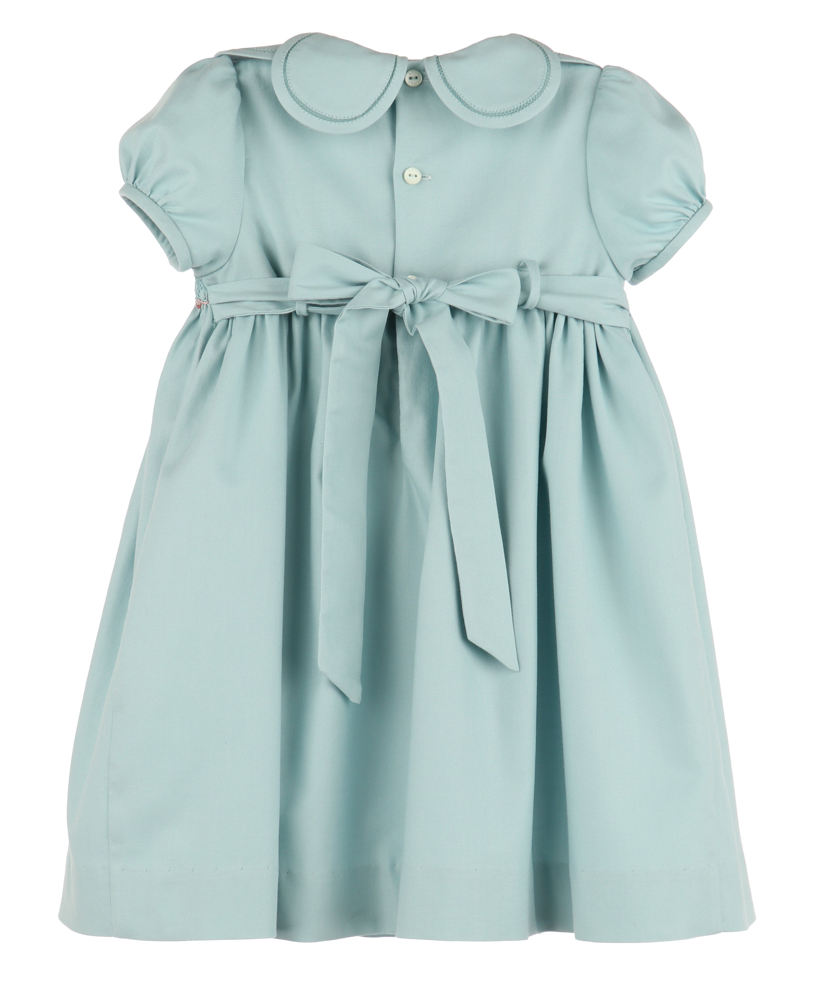 Aqua Twill Smocked Dress