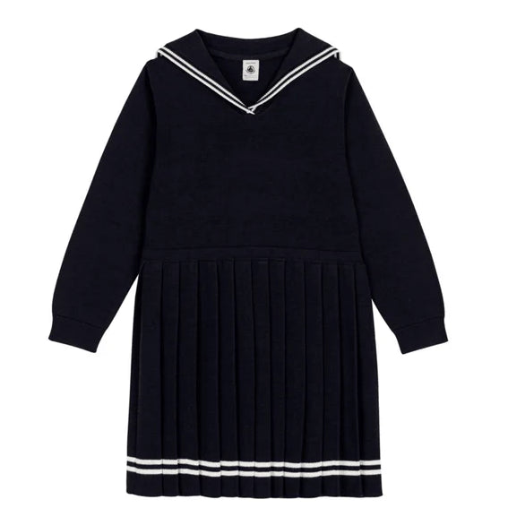 Girl's Navy Knit Sailor Collar Dress