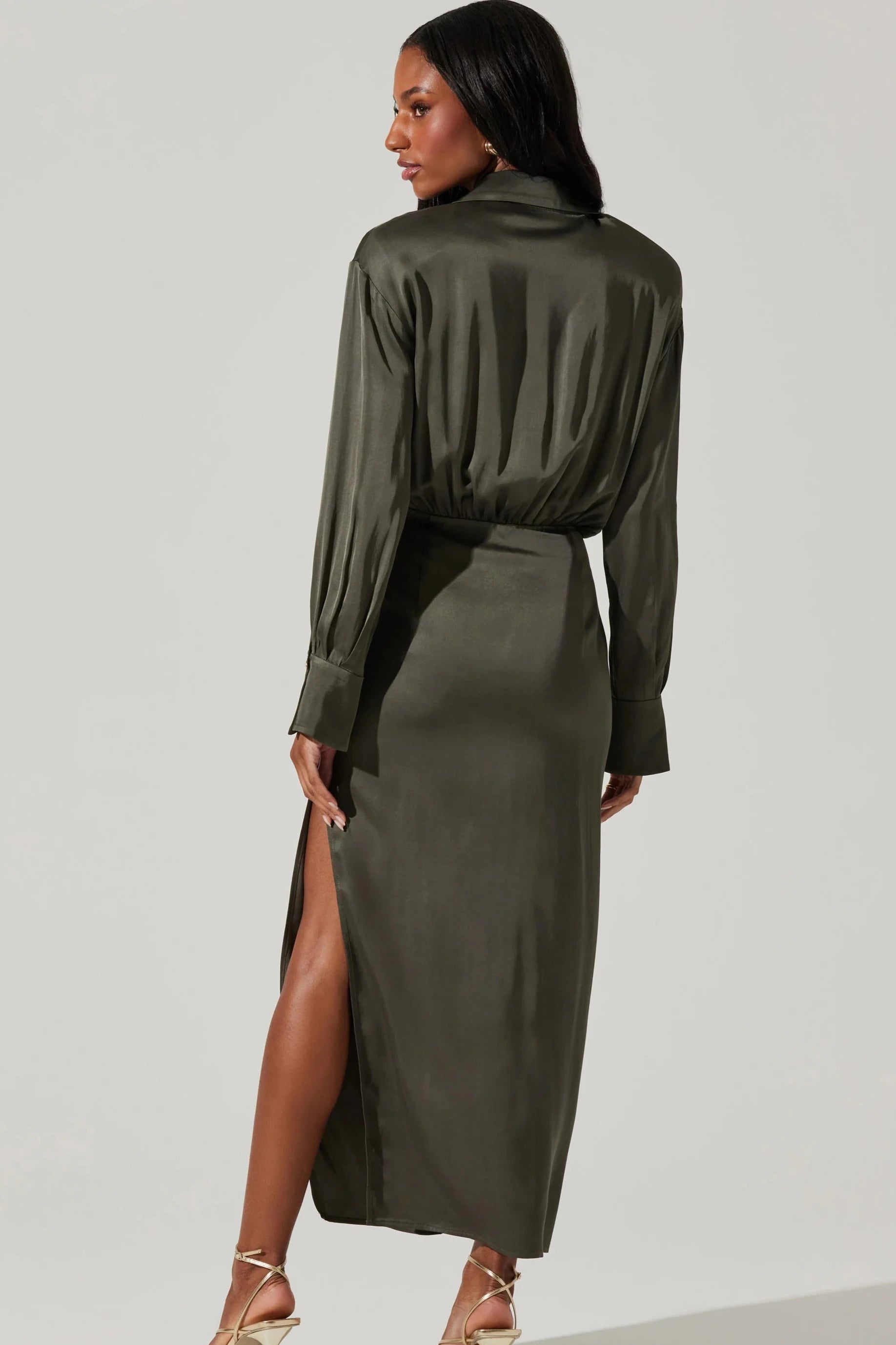 Elizabello Moss Satin Shirt Dress