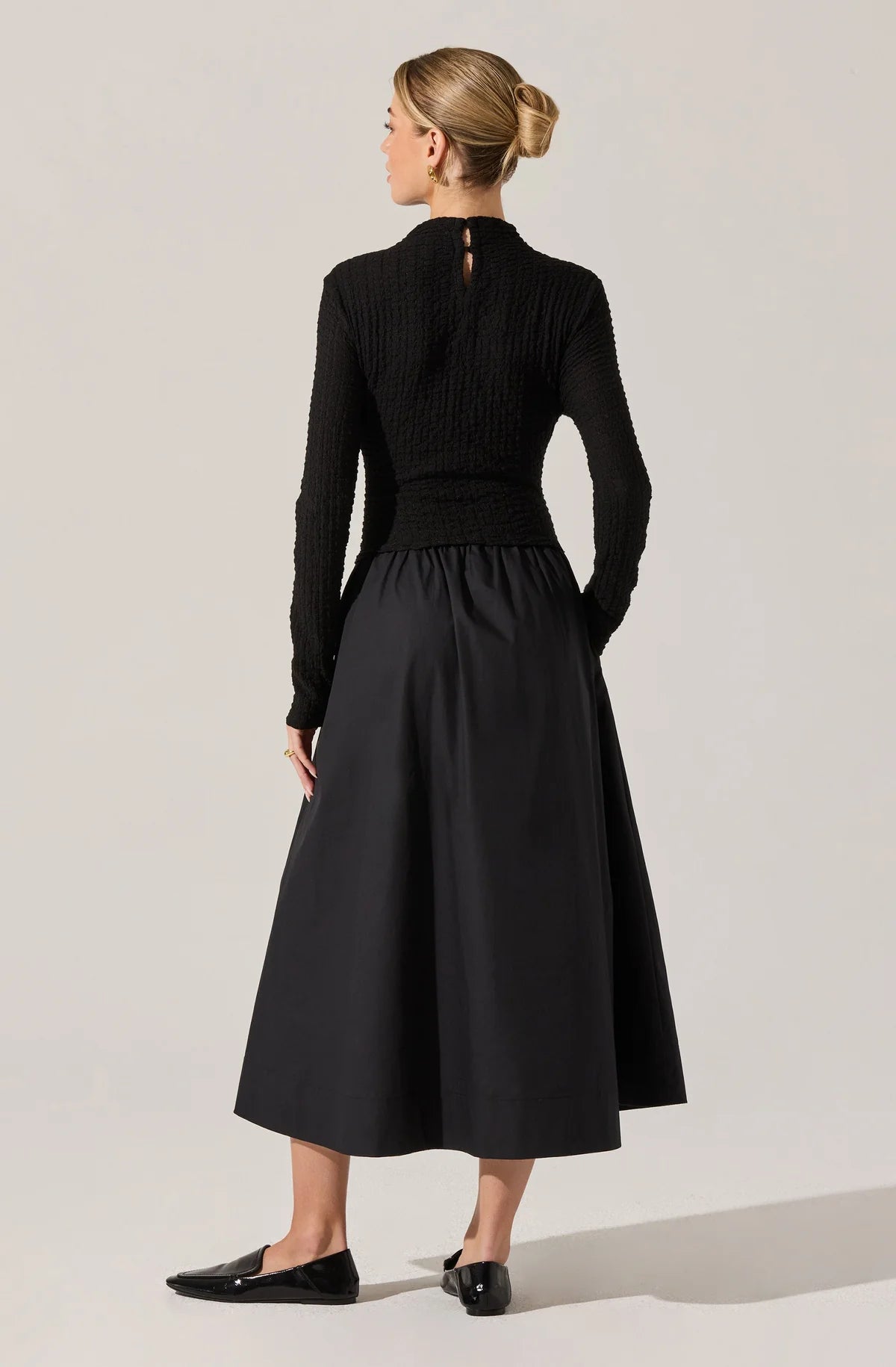 Kearneu Black Knit and Woven High Neck Dress