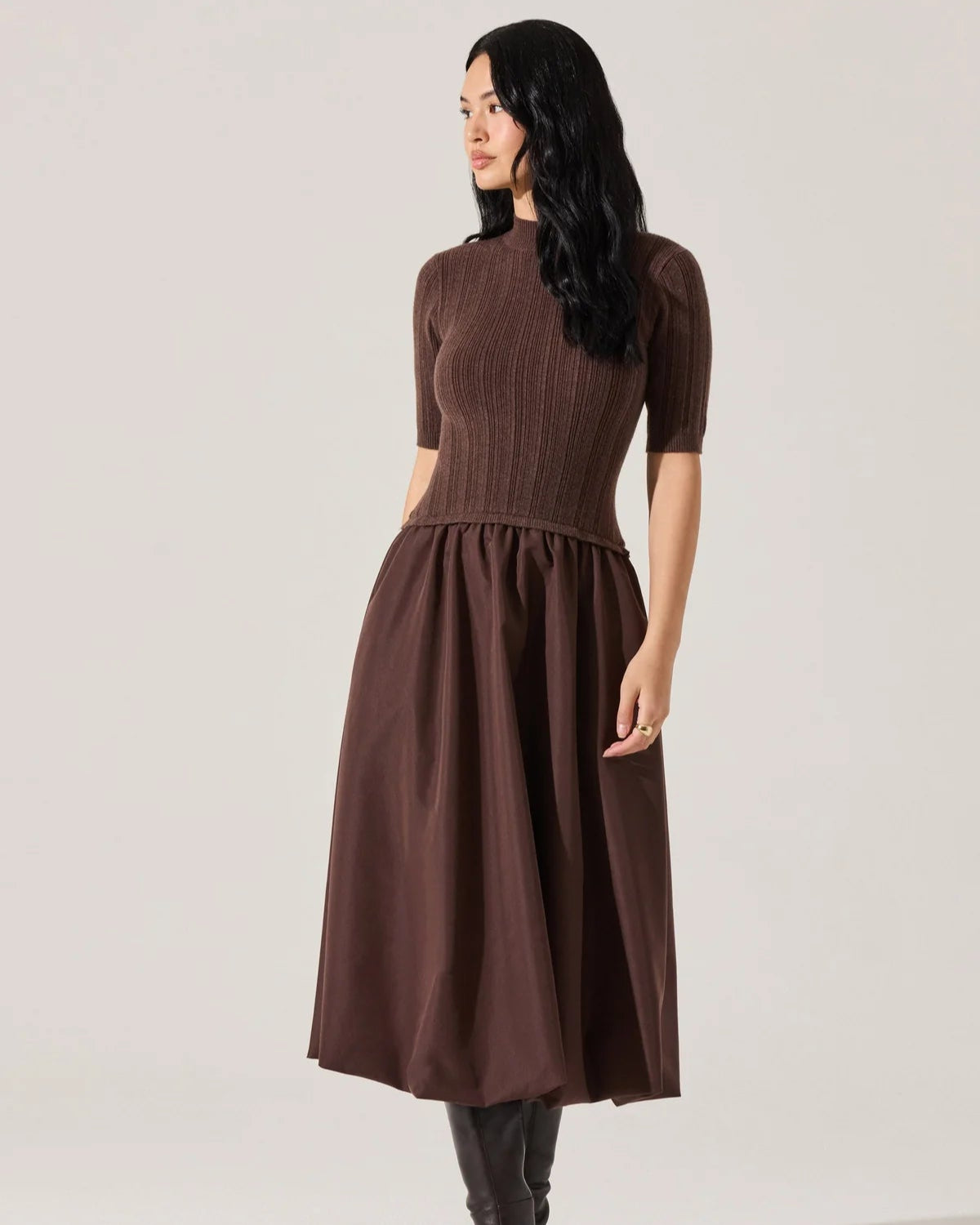 Caerlion Brown Mixed Media Dress
