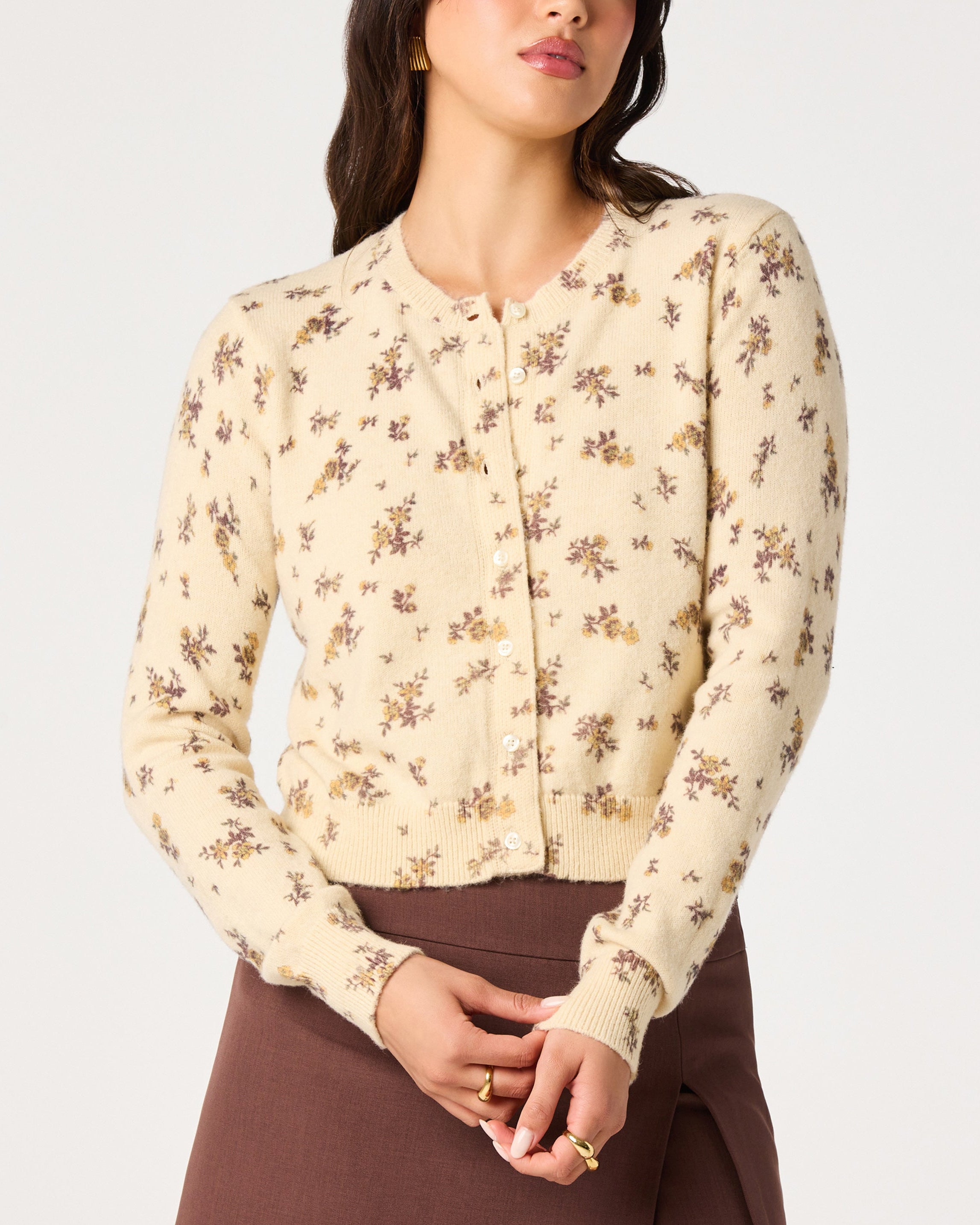 Ecru Floral Print Cardigan