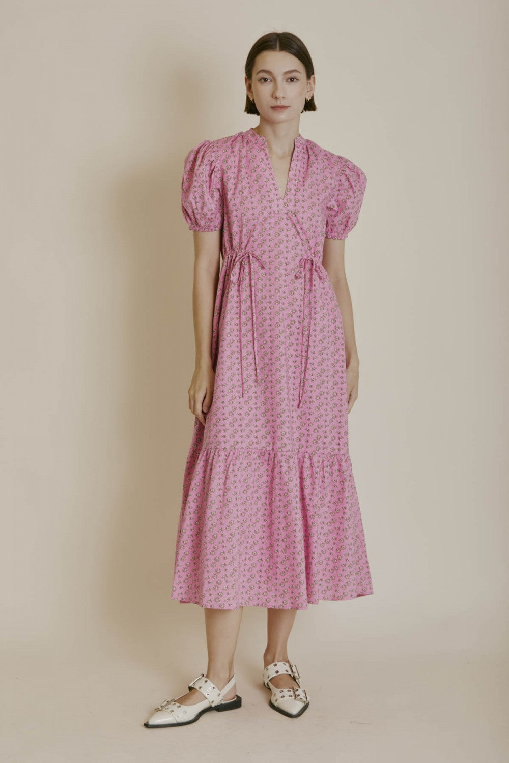 Francoise Pink Flower Drawstring Dress