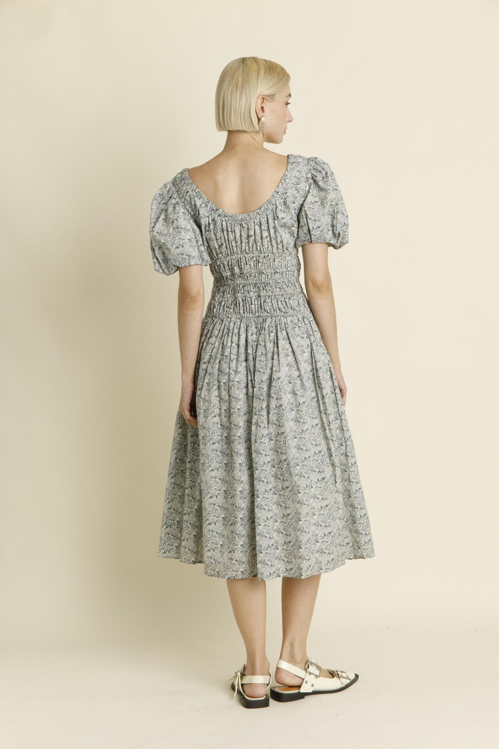 Natalie Navy Toile Peasant Dress