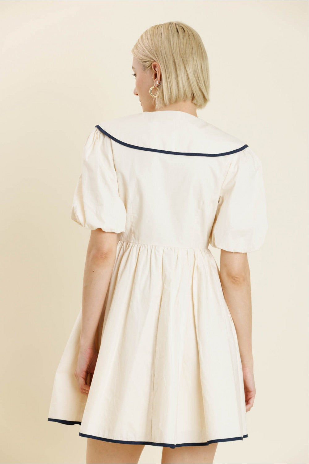 Sarah Cream Black Piped Collar Dress