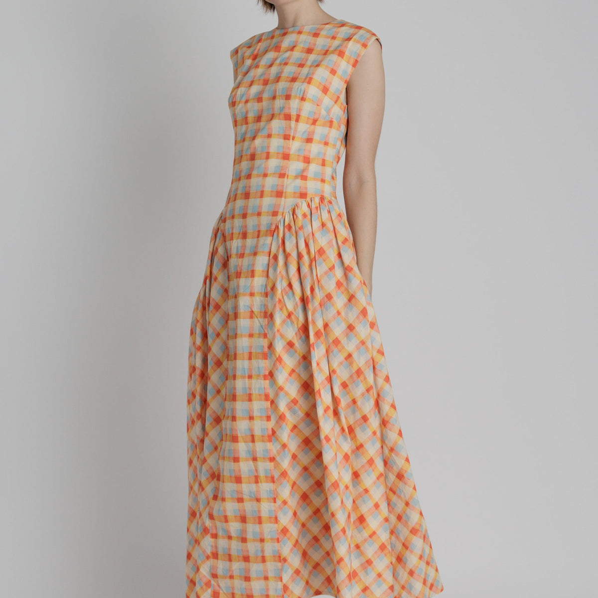 orange and white checkered dress Whistles Gingham Check Shirred Dress Orange/Multi Size 4
