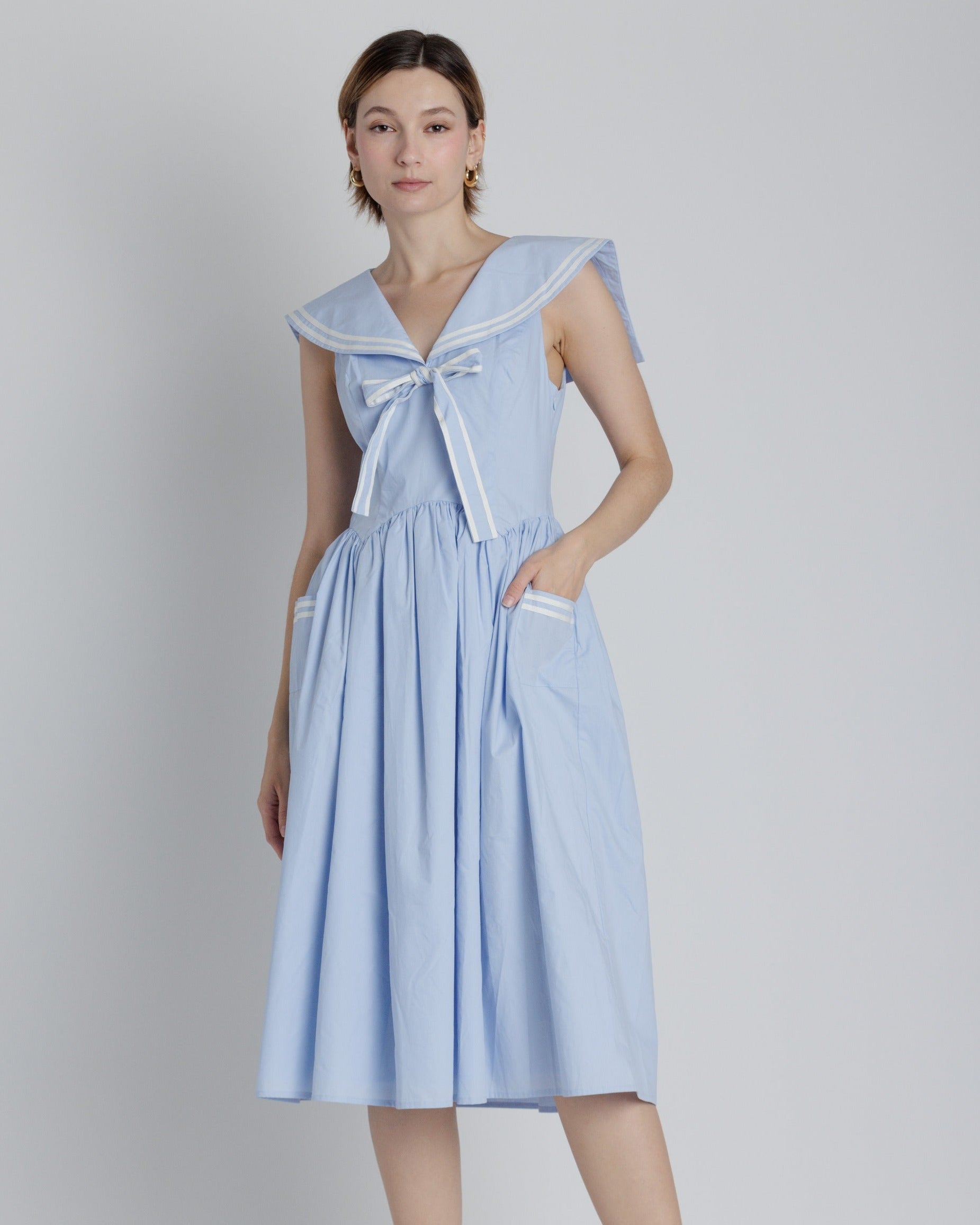 Sky Blue Poplin Sailor Midi Dress