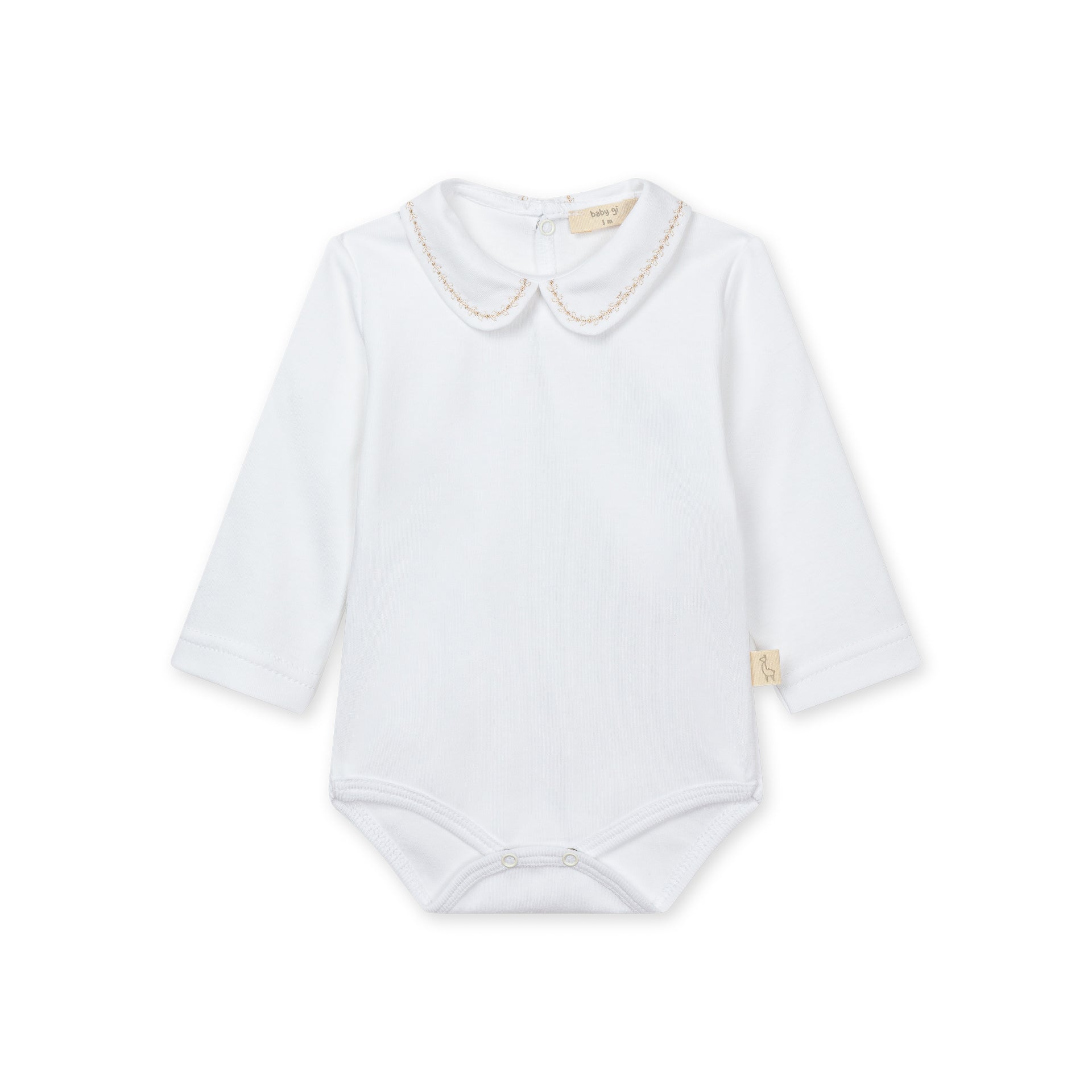White & Taupe Onesie with Peter Pan Collar
