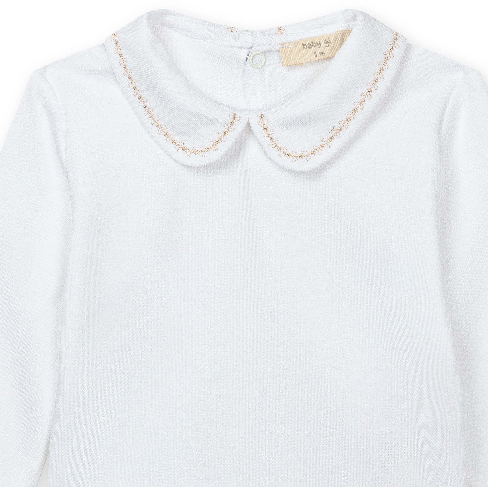 White & Taupe Onesie with Peter Pan Collar
