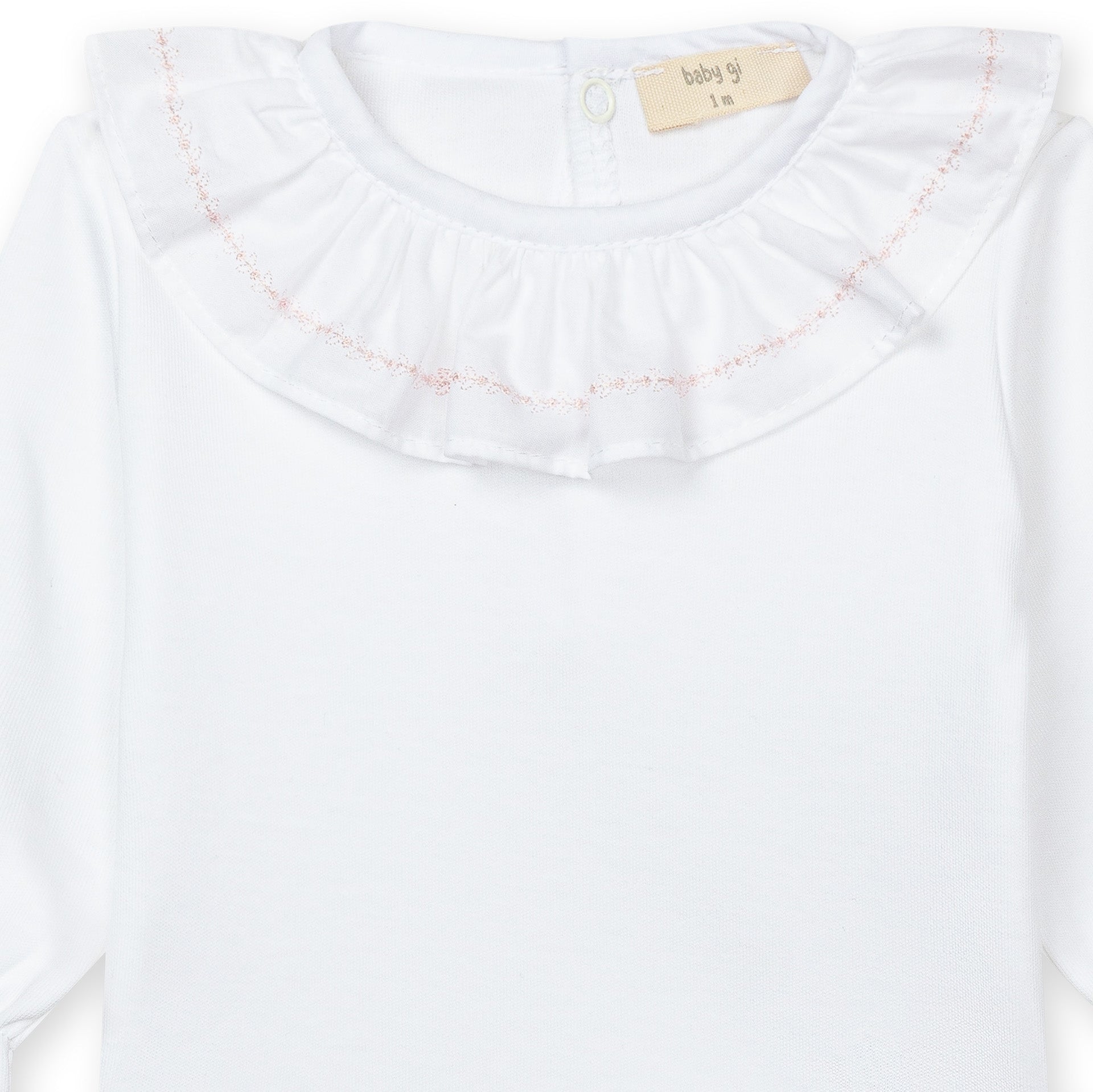 White Onesie with Pink Ruffled Collar