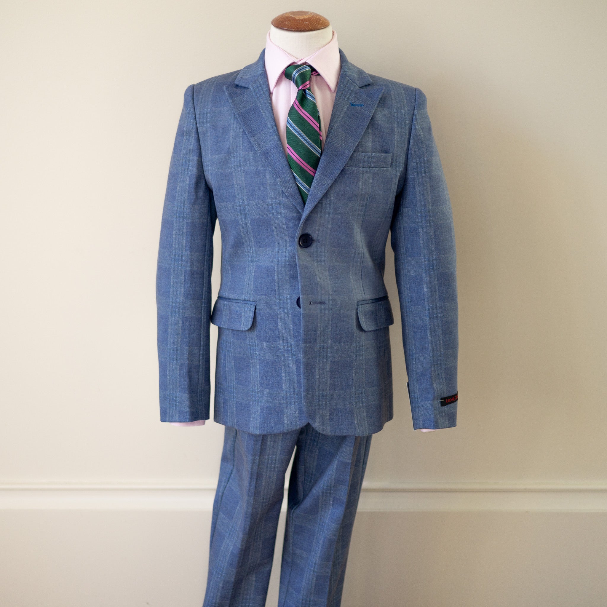 Mid Blue Plaid Stretch Suit