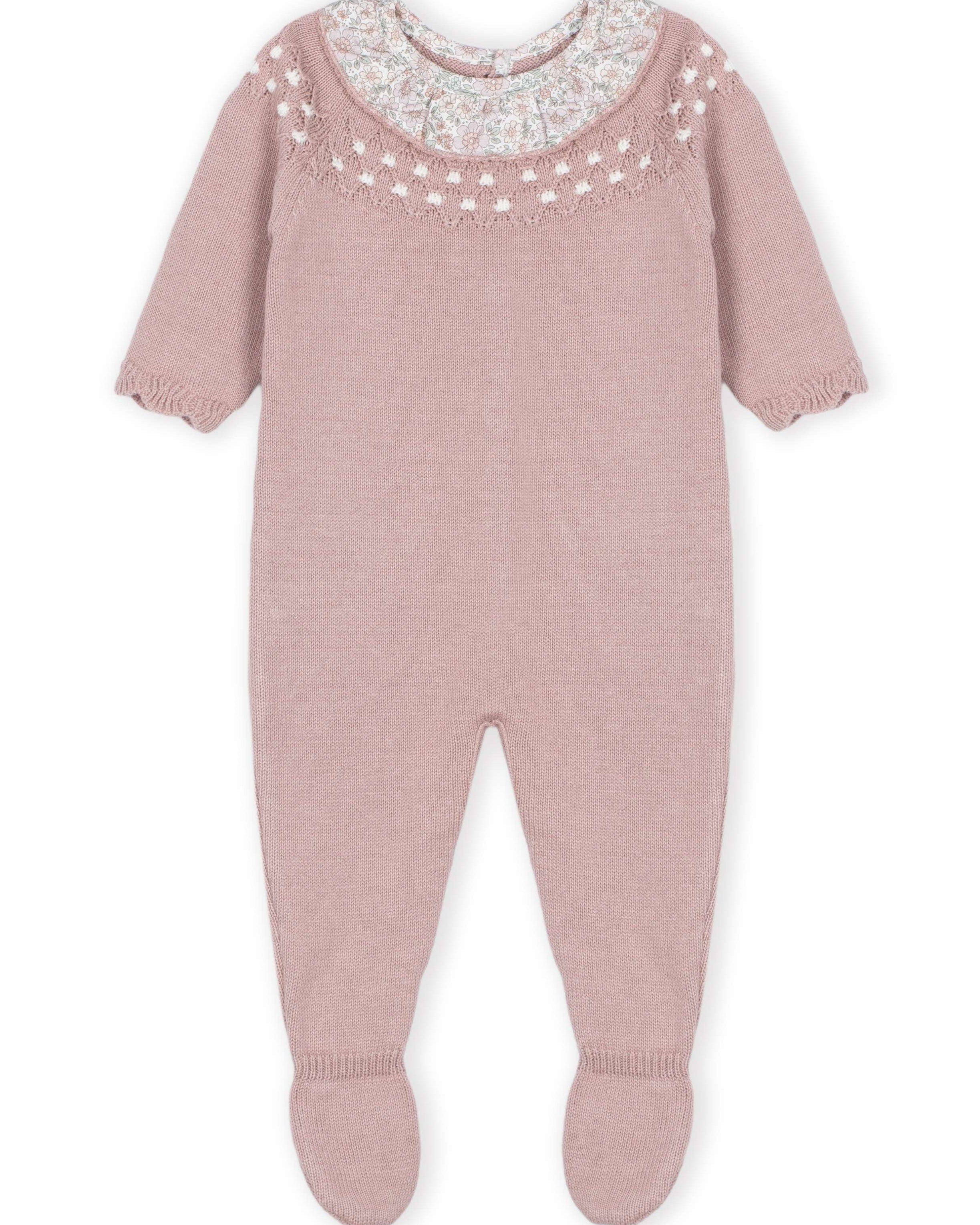 Pink Knitted Footie Print ruffle Collar