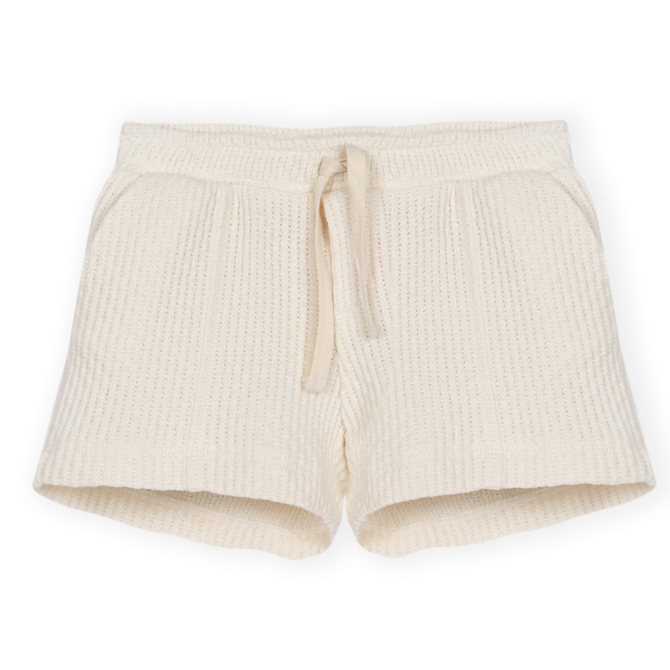 Beige Textrured Knit Drawstring Short