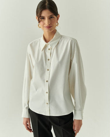 Off White Shirt with Gold Buttons