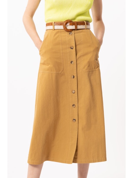 Pinar Carmel Button Front Skirt