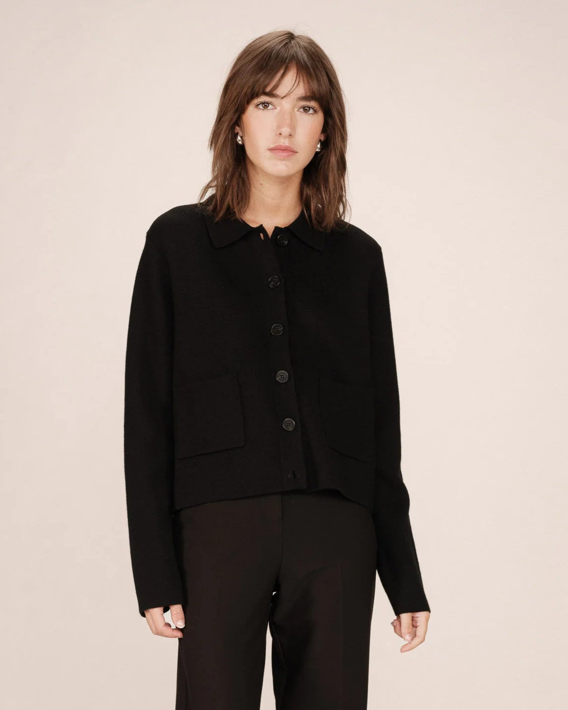 Sailor Black Collared Cardigan