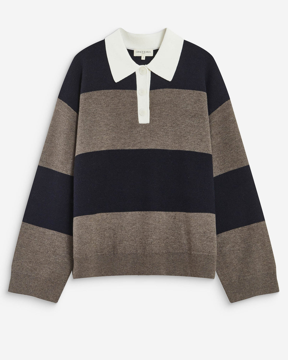 Astre Navy Taupe Boxy Polo Sweater