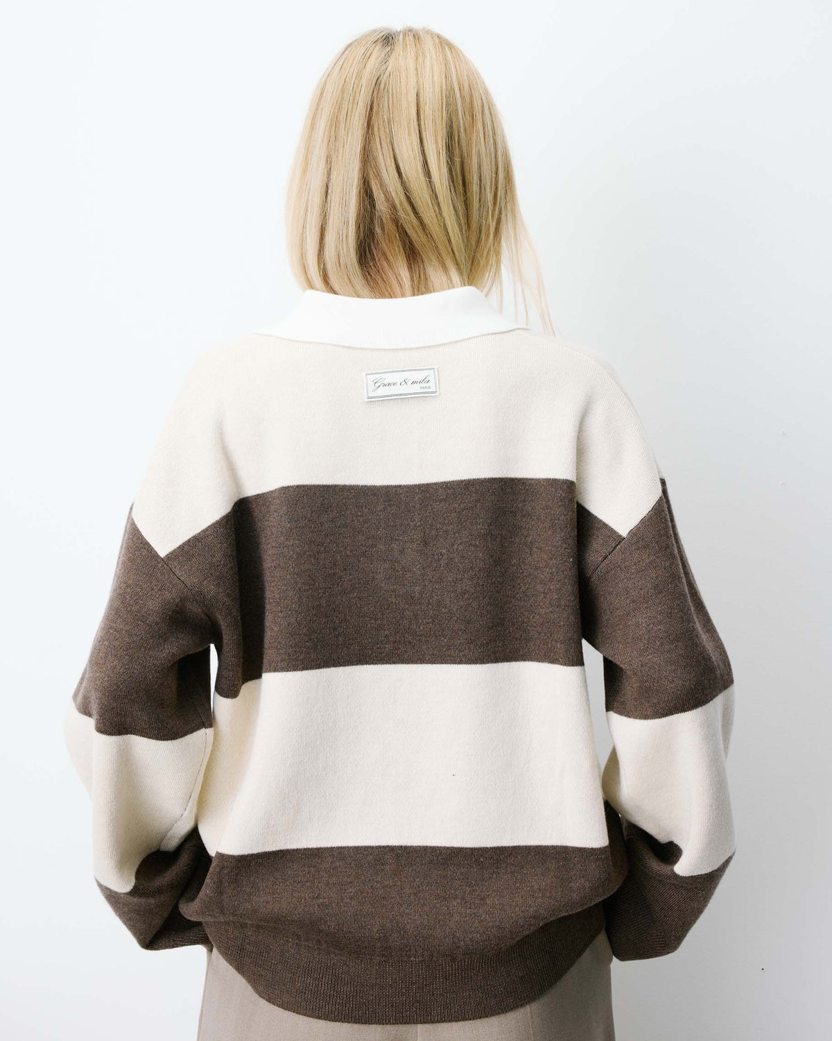 Astre Brown Cream Boxy Polo Sweater