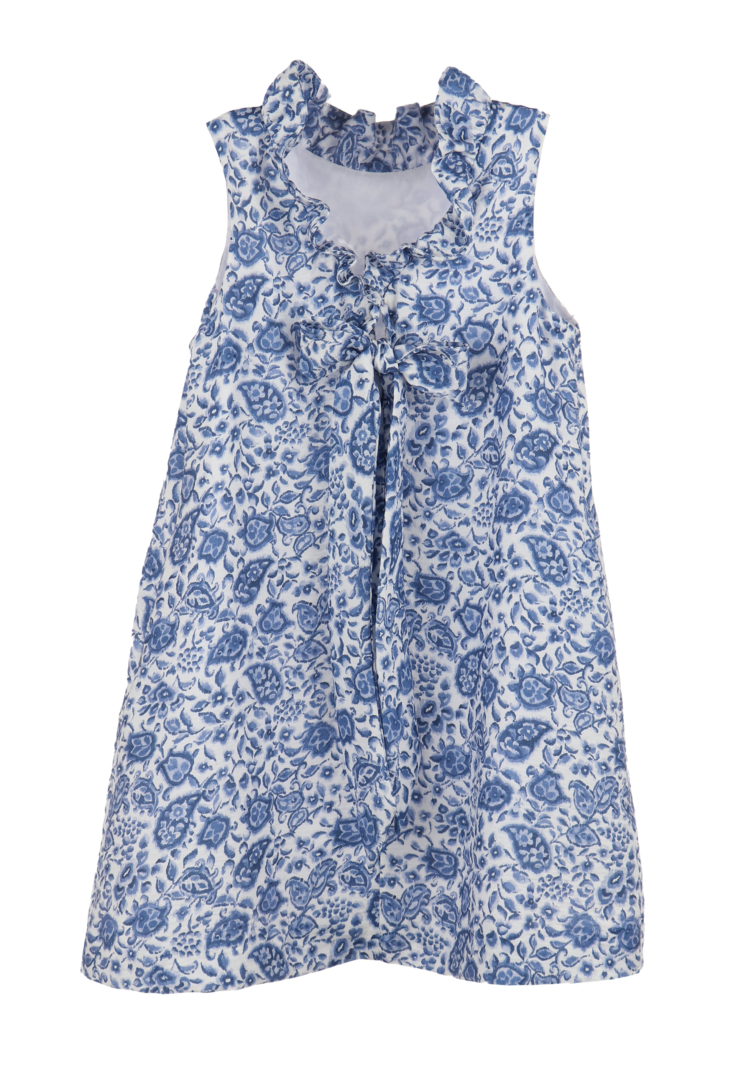 Royal Blue Floral Shift Dress Ruffle Collar