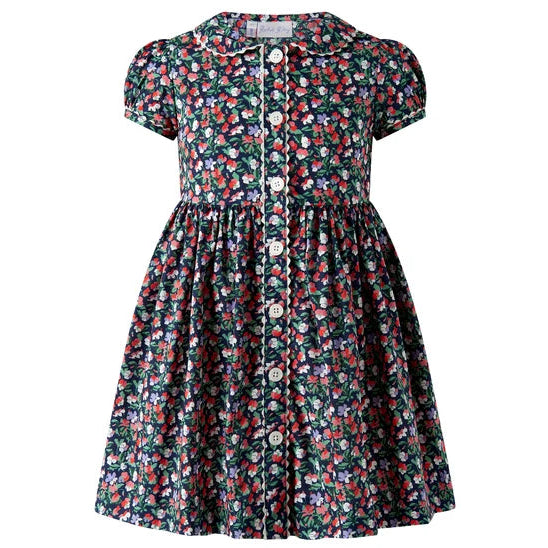 Rachel Riley Navy Primrose Ricrac Button Dress