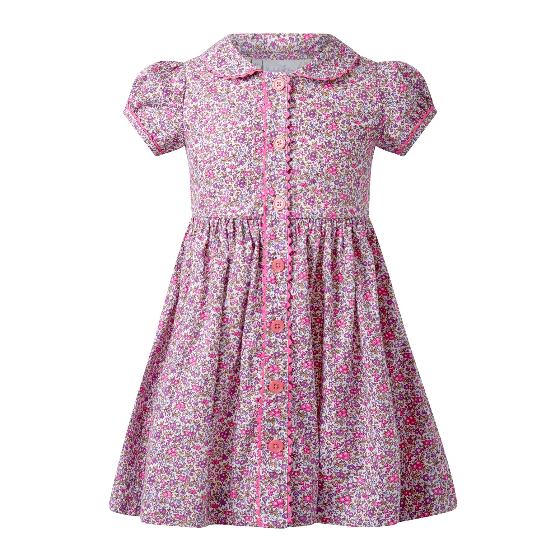 Pink Ditsy Ricrac Button Front Dress