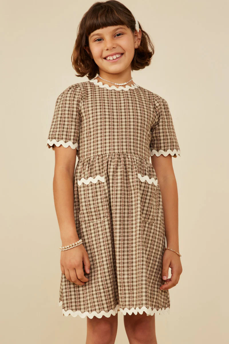 Brown Plaid Dress with White Ricrac
