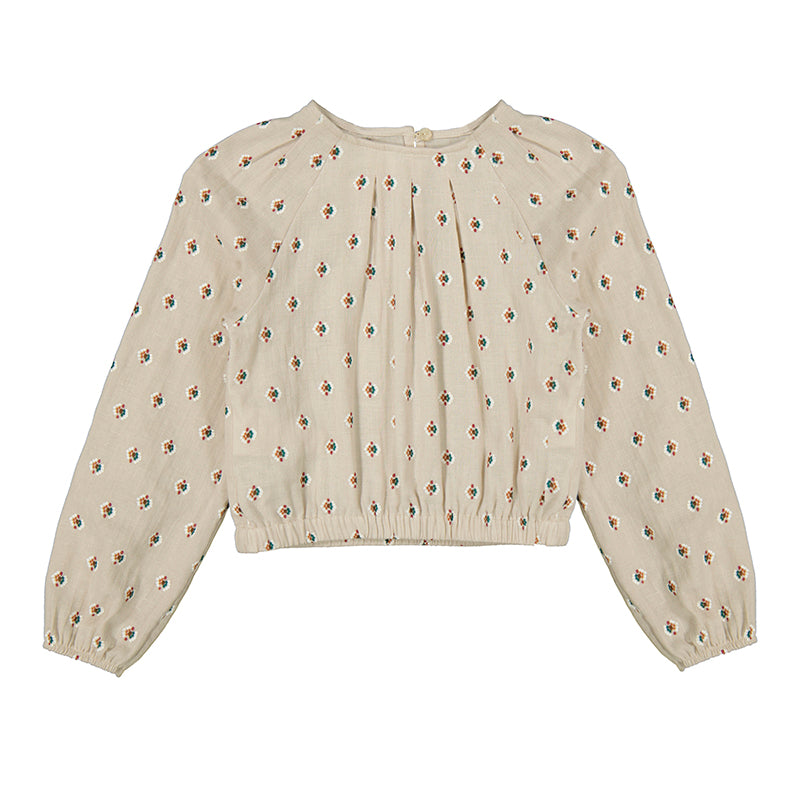 Taupe Gauze Flower Top