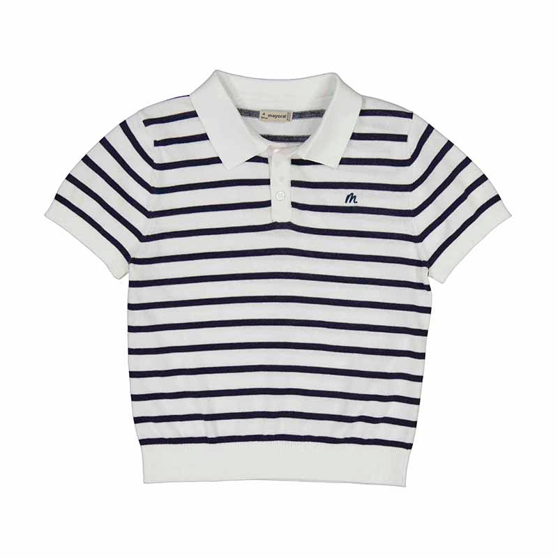 White Navy Stripe Polo Sweater