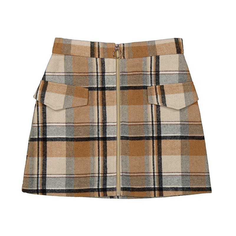 Camel Plaid Mini Skirt