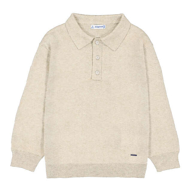 Beige Long Sleeve Polo Sweater