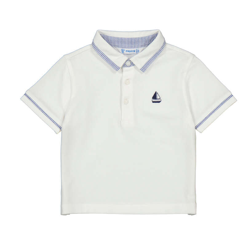 White Infant Polo Blue Seersucker Trim