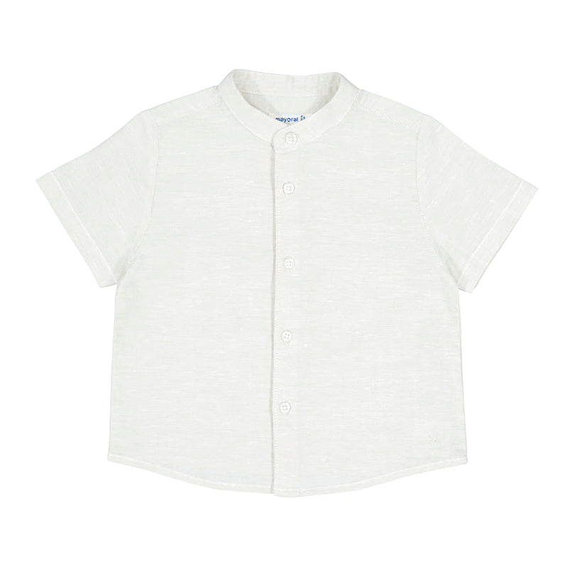 White Linen Band Collar Shirt