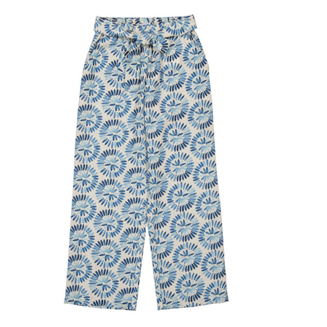 Blue Spiral Print Wide Leg Pant