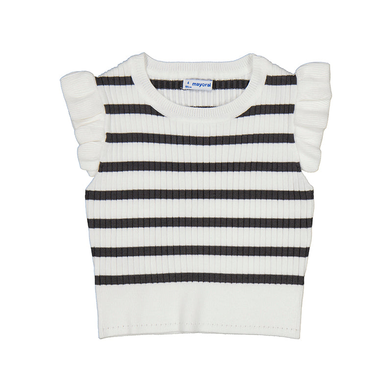 White Black Stripe Flutter Sleeve Sweater