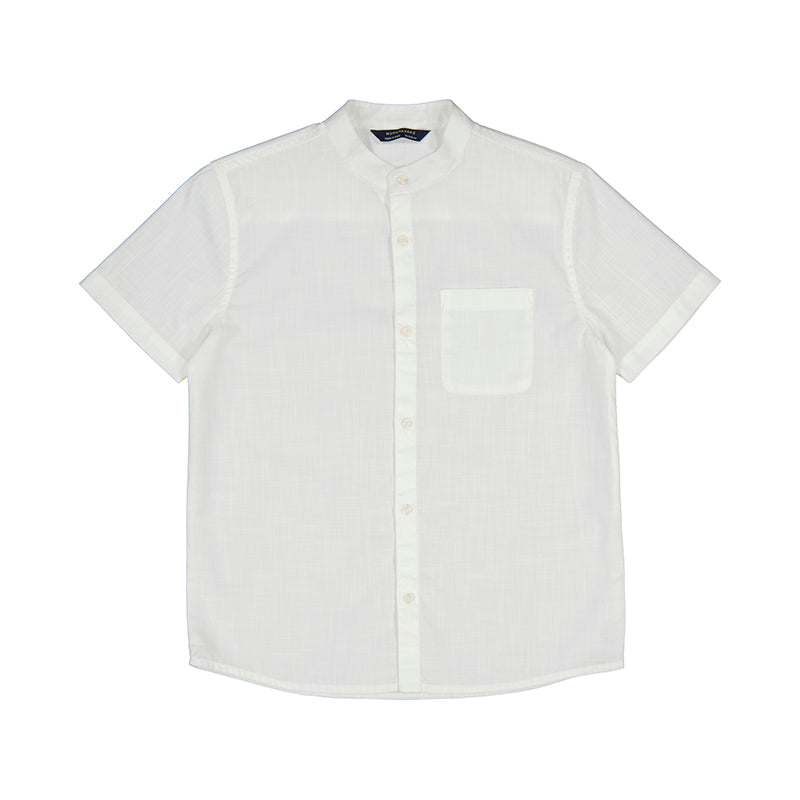 White Cotton Band Collar Shirt