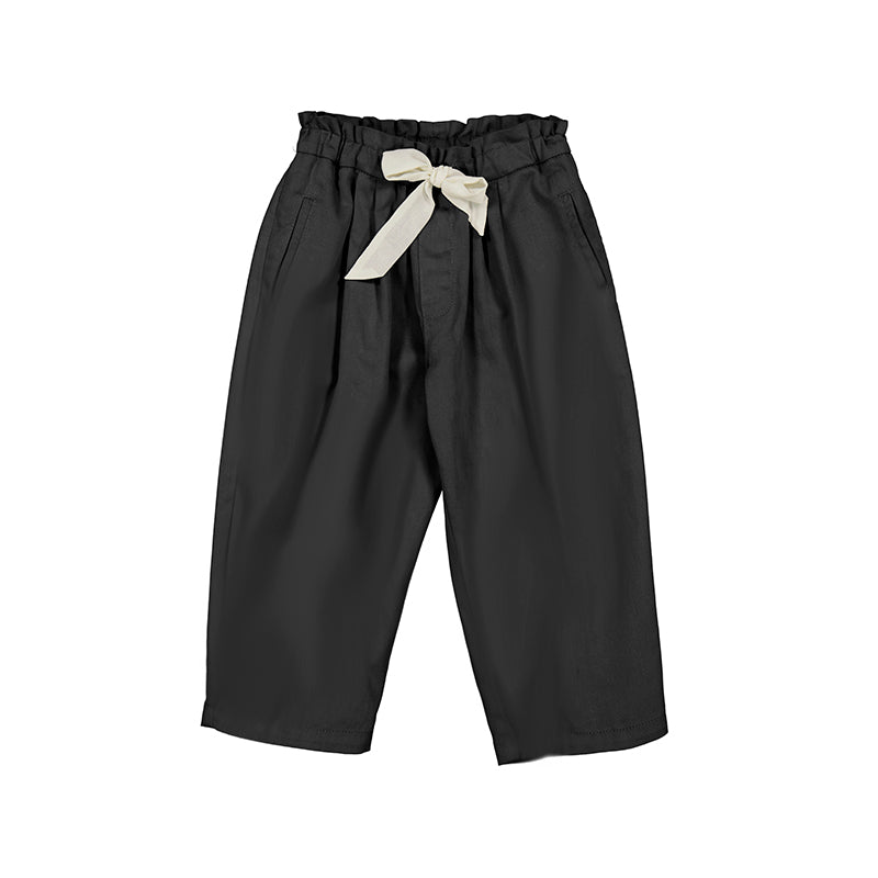 Black Paperbag Pant with Cream Tie