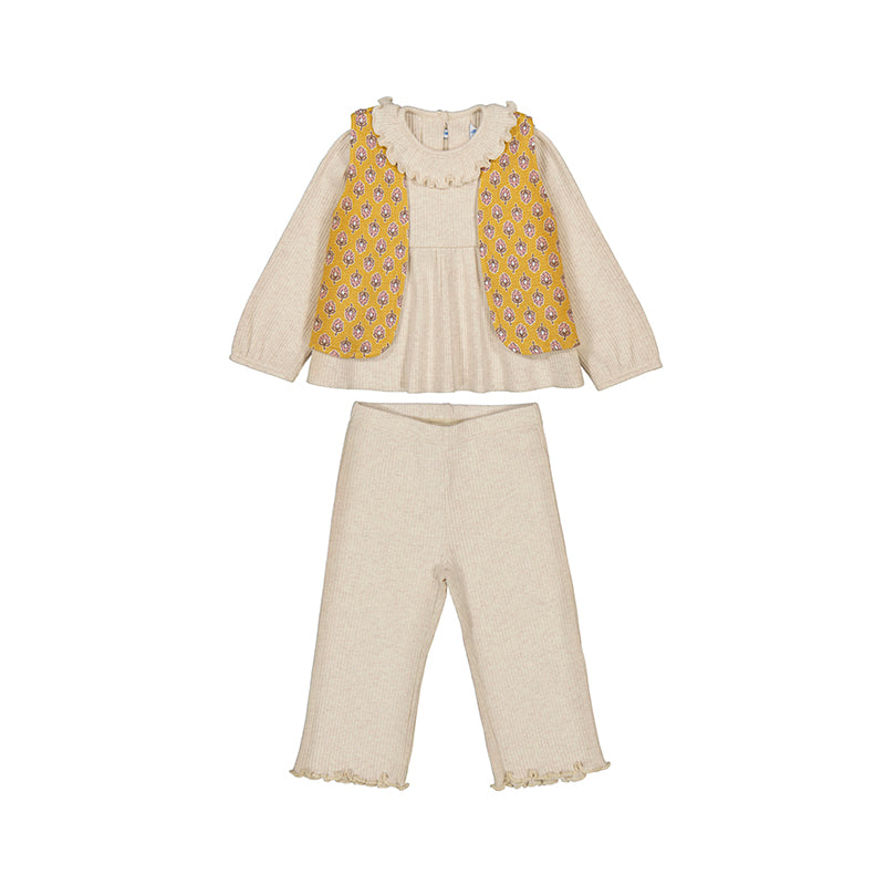 Beige 3pc Pantset with Gold Vest