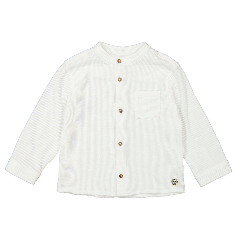 White Knit Band Collar Infant Shirt