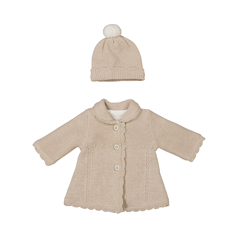 Beige Knit Scallop Jacket and Hat