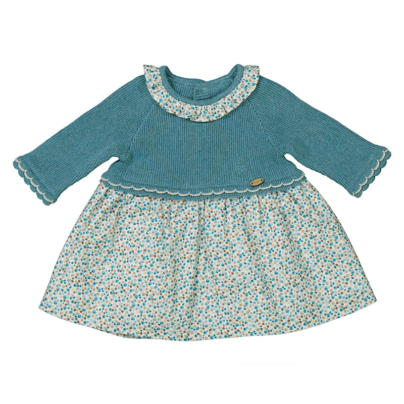 Jade Blue Print and Knit Infant Dress