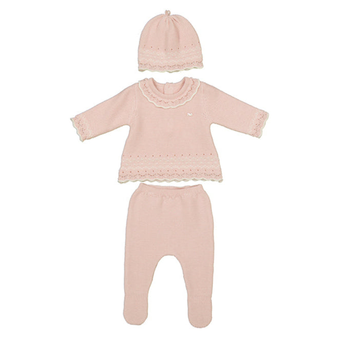 Pink Knitted Ruffle Pointelle Set