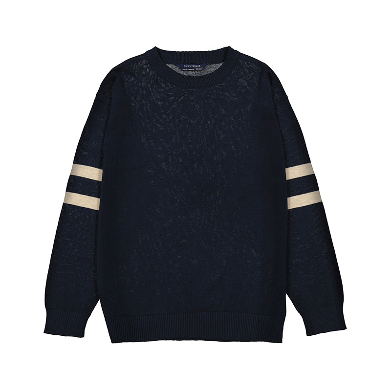 Navy Crew Stripe Sleeve Sweater