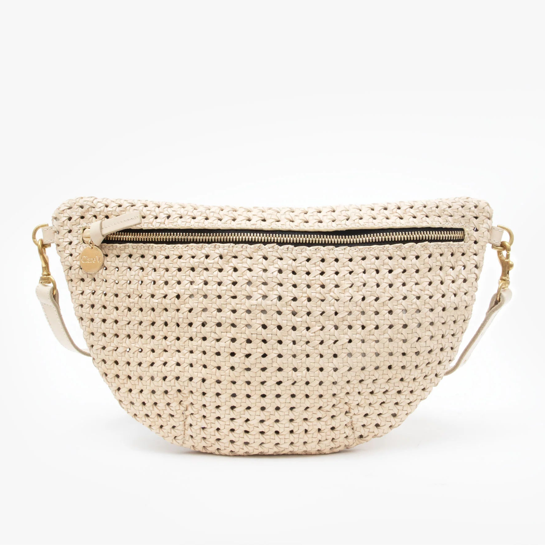 Clare V Grande Fanny Natural Cream woven check