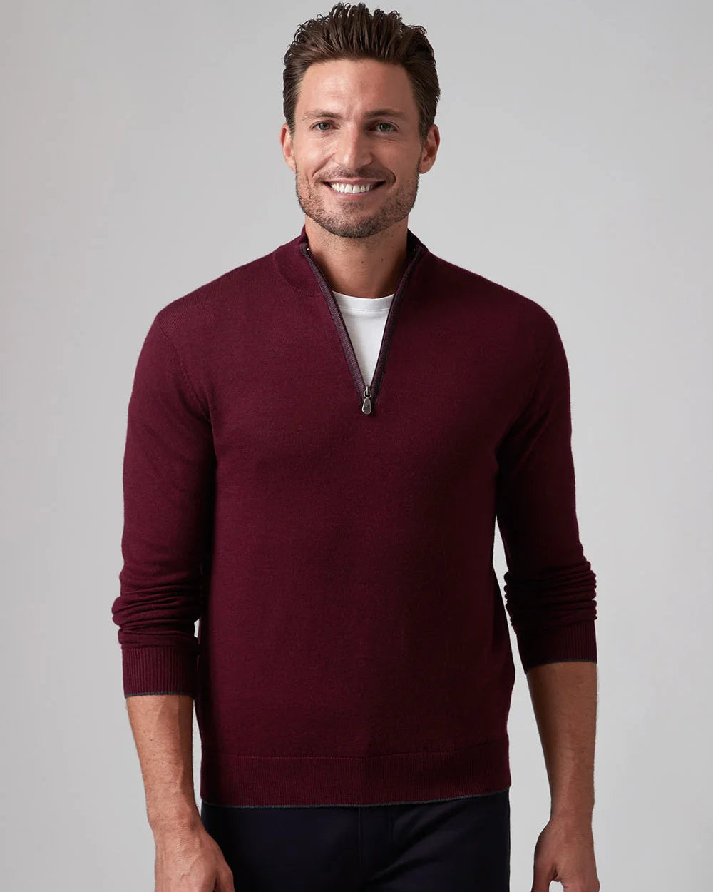 Men's Burgundy Merino Quarter Zip Sweater