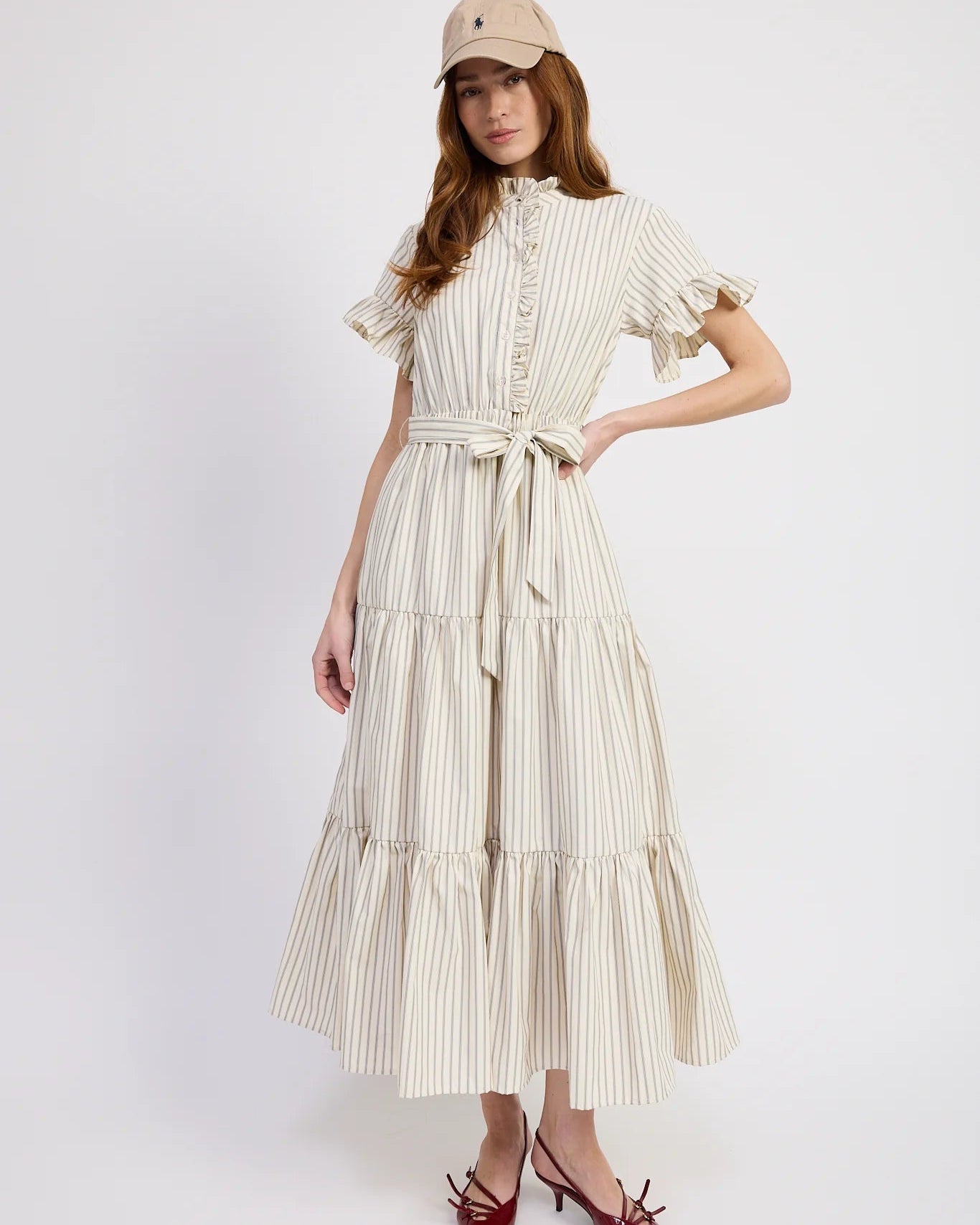 Azra Ivory with Navy Stripe Maxi Dress