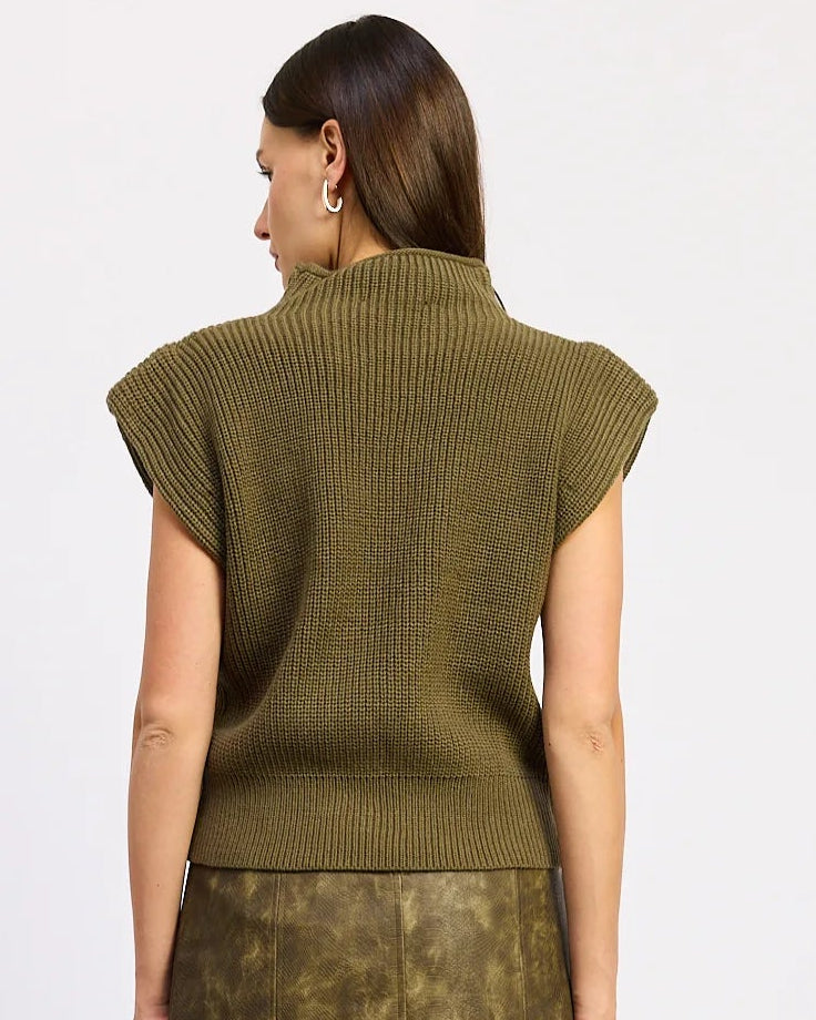Olive Sleeveless Mock Neck Sweater