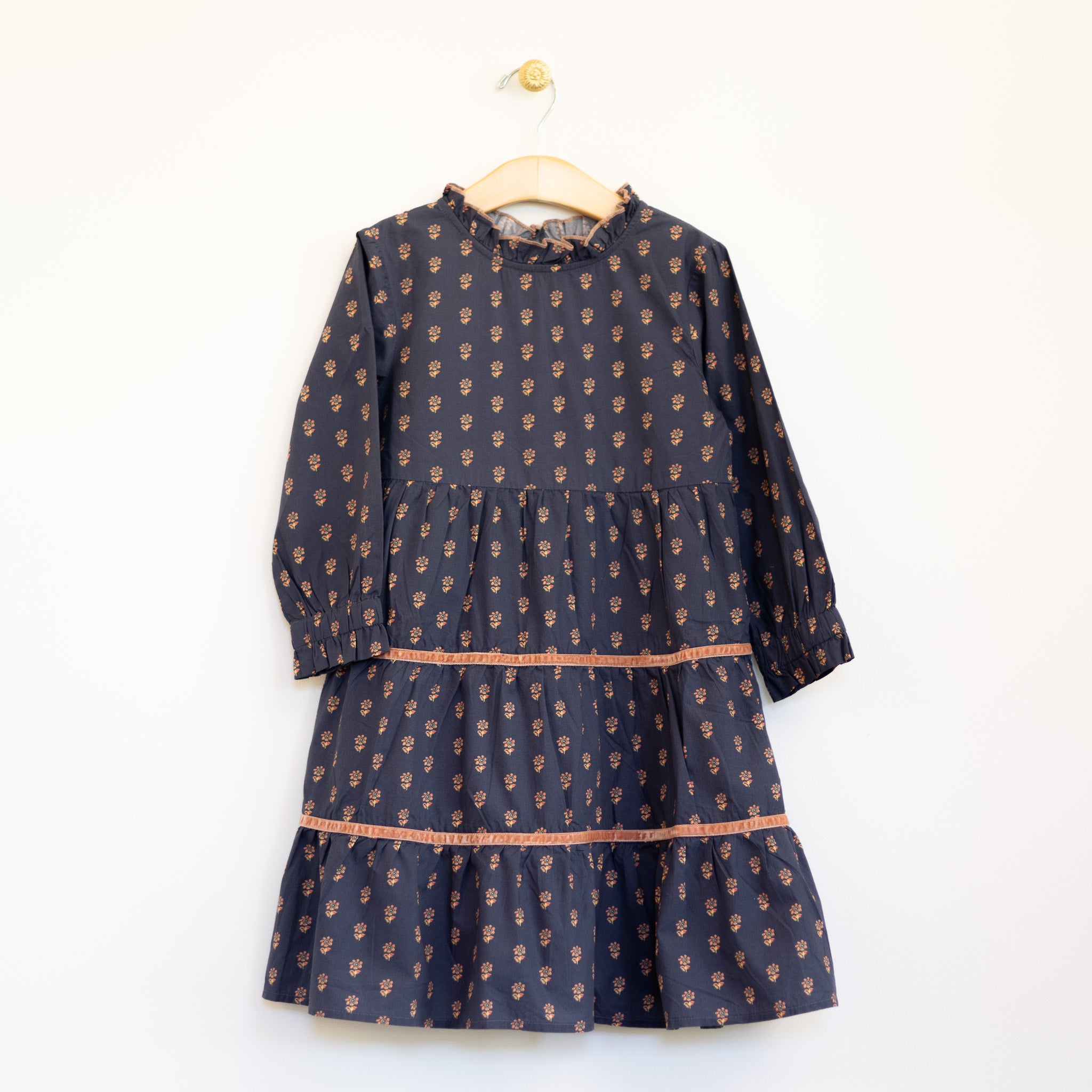 Navy with Pink Flower Print Dress