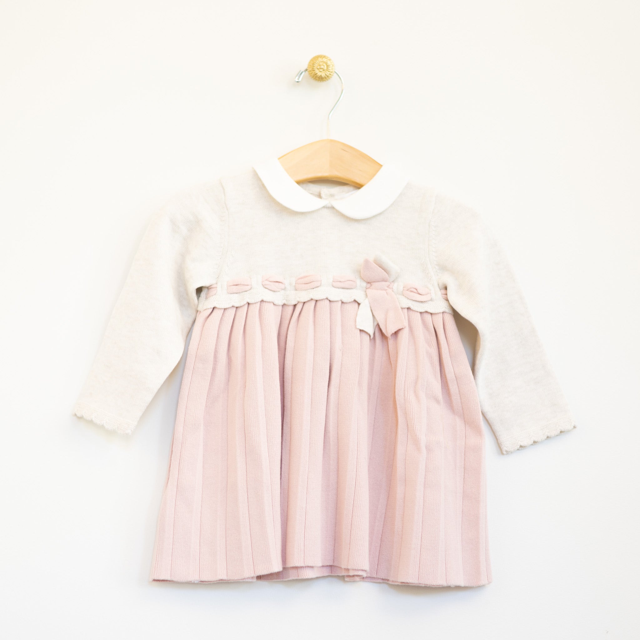 Pink Cream Knit Pleat Dress