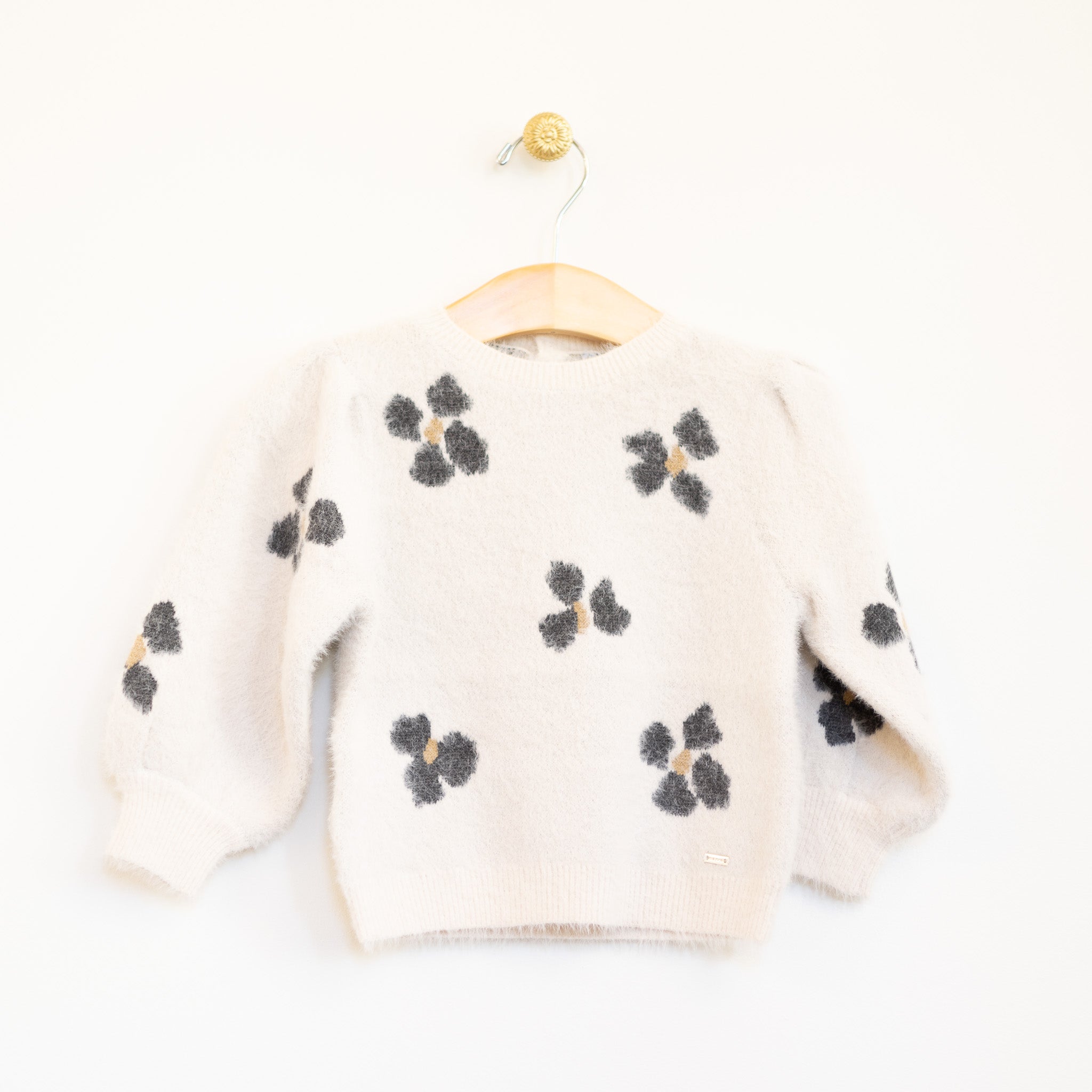 Cream Charcoal Flower Sweater